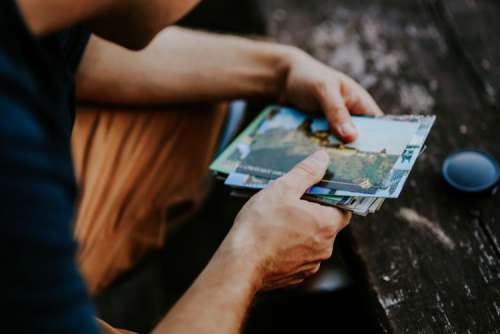 People looking at the photos