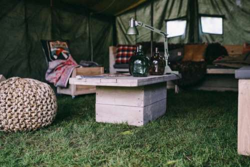 Interior of military styled tent