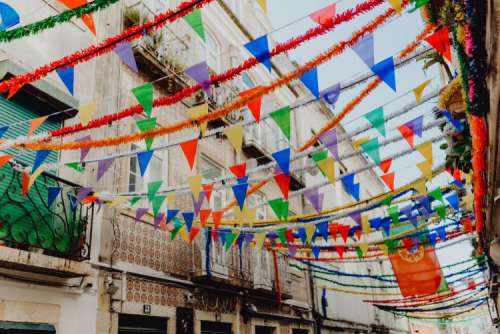 Streets decorated for the Saint Anthony Feast in Lisbon, Portugal