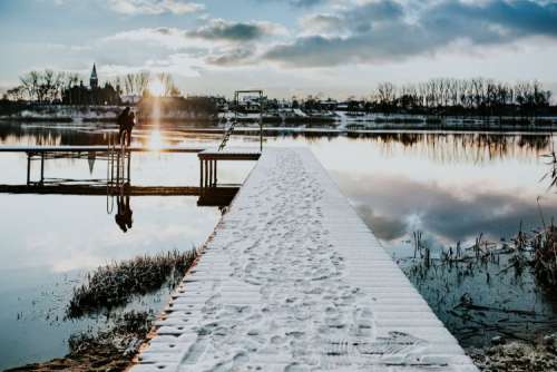 Winter walk by the lake