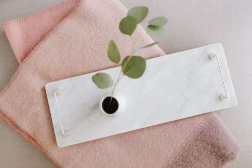 Marble white tray with silver handles