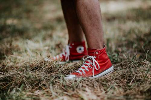 Man in a red sneaker shoes