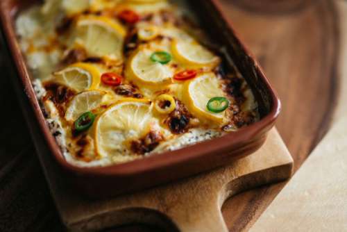 Fish casserole with lemon and herbs