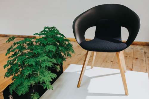 Various designer chairs and tables on an exhibition