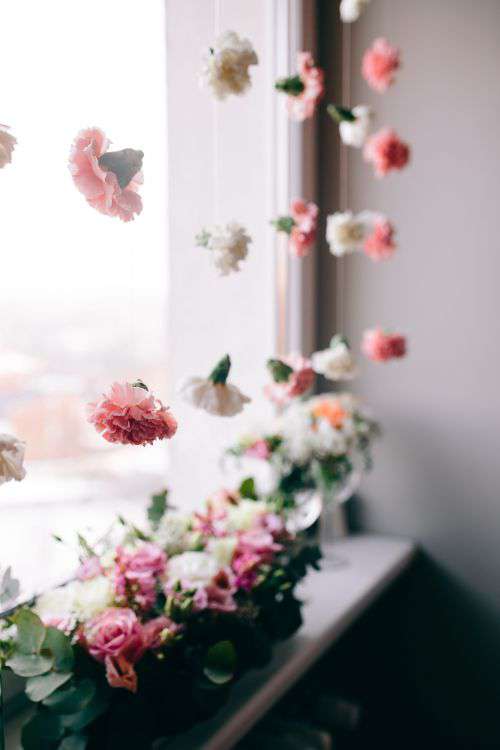 Multi-colored flowers in vases