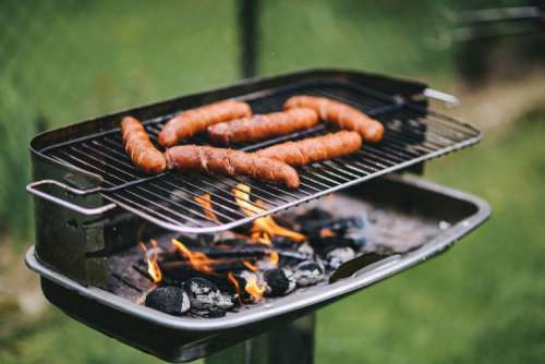 Pork and sausage on the grill