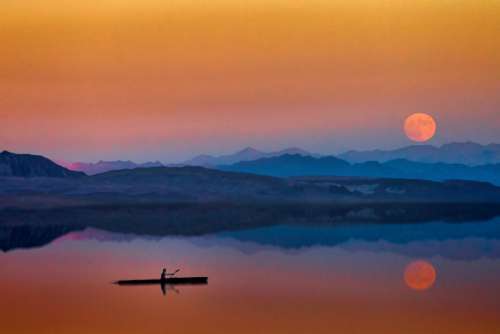 Man Canoe Sunset Free Photo
