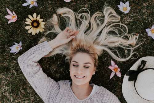 Woman Surrounded Flowers Free Photo