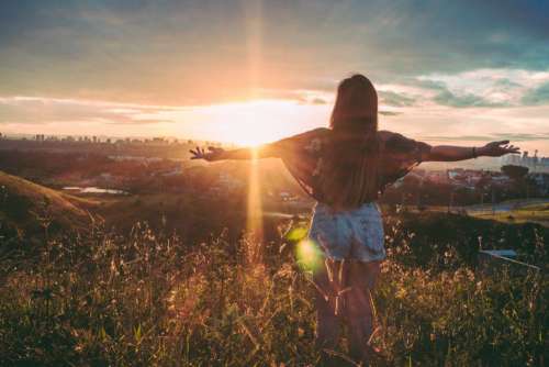 Woman Arms Apart Sunset Free Photo