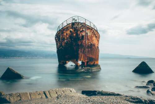 Rusty Ship Sea Free Photo