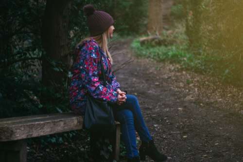 Woman Sitting Bench Free Photo