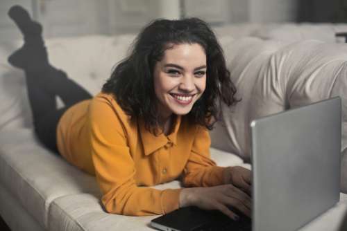 Woman Couch Laptop Happy Free Photo