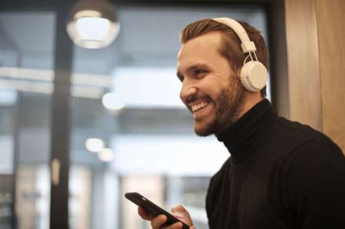 Handsome Man Listening Music Headphones Free Photo