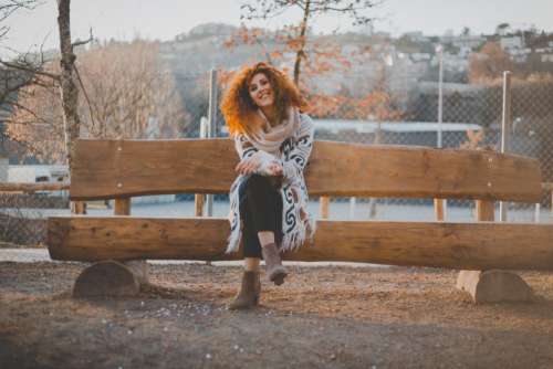 Red Hair Woman Bench Free Photo