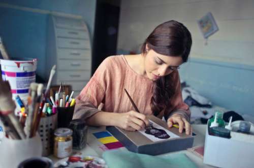 Woman Artist Painting Studio Office Free Photo
