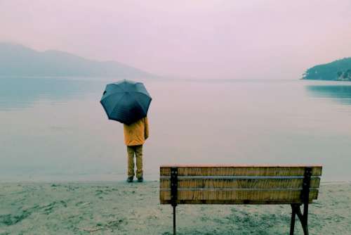 Man Umbrella Lake Free Photo