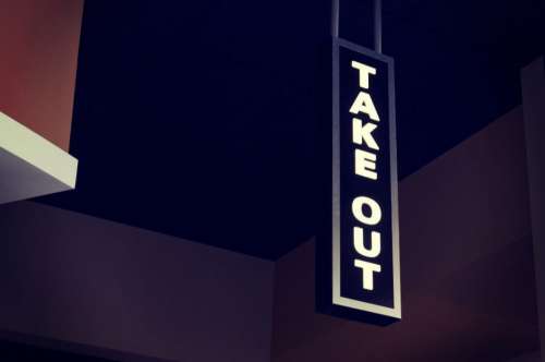Take Out Neon Sign Free Photo