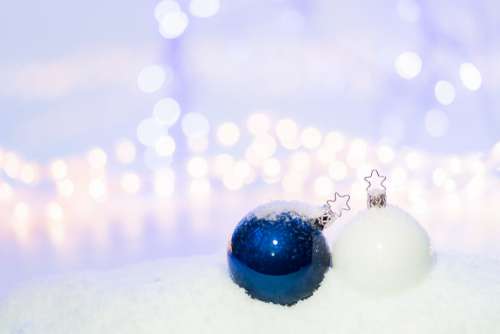 Blue & White Christmas Tree Baubles Free Photo
