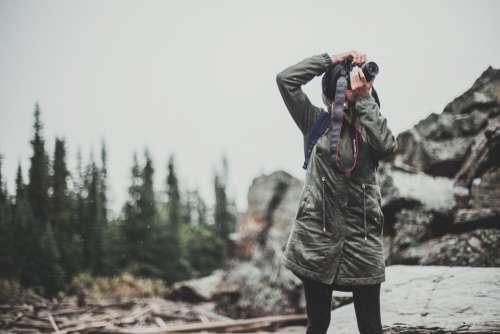 Woman Camera Forest Mountain Free Photo