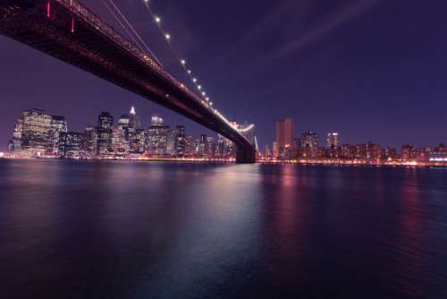 New York City Brooklyn Bridge Night Free Photo