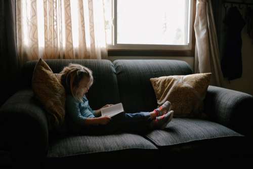 Small Child Girl Reading Book Free Photo
