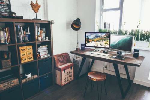 Laptop Camera Office Desk Wood Free Photo
