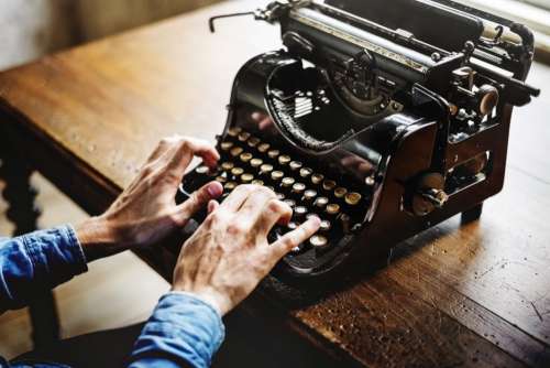 Vintage Desk Typewriter Man Hands Free Photo