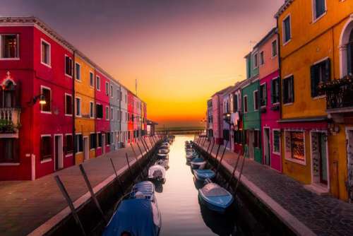 Boats Buildings Canal Color Venice Free Photo