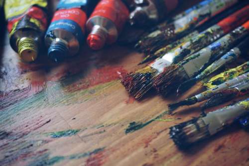 Paint Brushes Oil Wood Table Free Photo