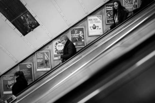 Descending Escalator Black White Free Photo