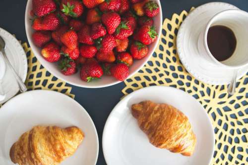 Croissants Coffee and Strawberries Free Photo