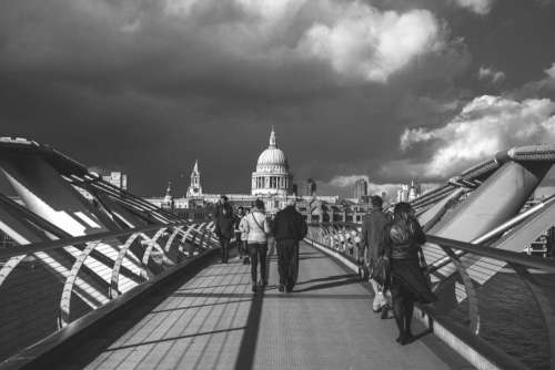Crossing London Bridge Cloudy Day Free Photo