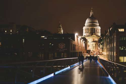 London Cathedral & Bridge at Night Free Photo