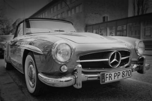 Vintage Mercedes Car Black White Free Photo