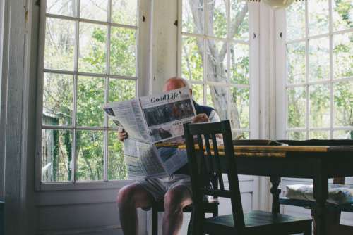 Old Man Reading Newspaper Morning Free Photo
