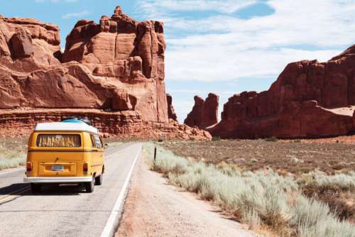 Classic Yellow Volkswagen Van Desert Free Photo