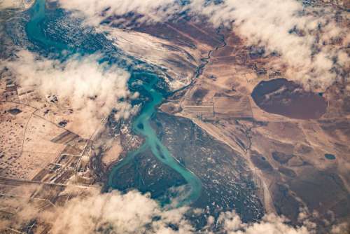 Aerial View Mountains River Free Photo