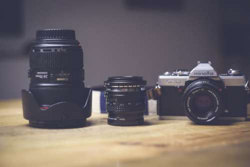 Minolta Camera and Lens Collection Free Photo