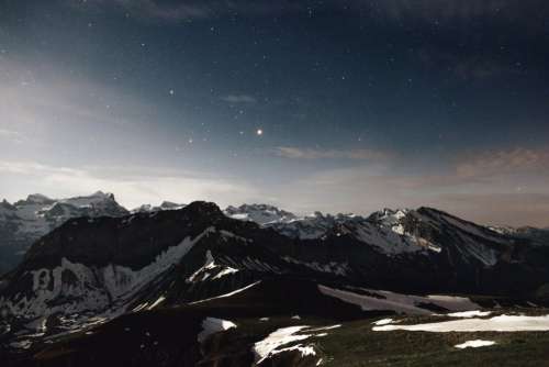 Mountain Snow Sky Stars Free Photo