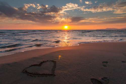 Love Heart Beach Sunset Ocean Free Photo