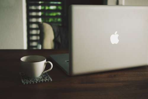 MacBook Laptop Wood Desk Coffee Cup Free Photo