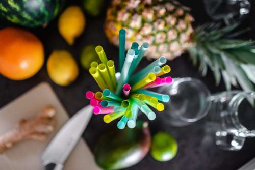 Colored Plastic Straws Ready for Party Free Photo