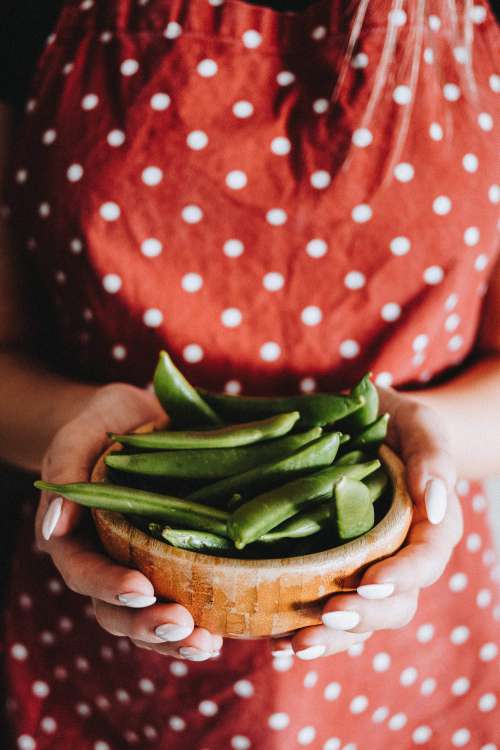 Woman Holding a Bowl of Pea Pods Free Photo