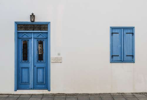Door Window Wooden Blue Entrance White Wall