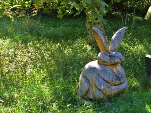 Hare Wood Statue Figure Meadow Decoration Sun