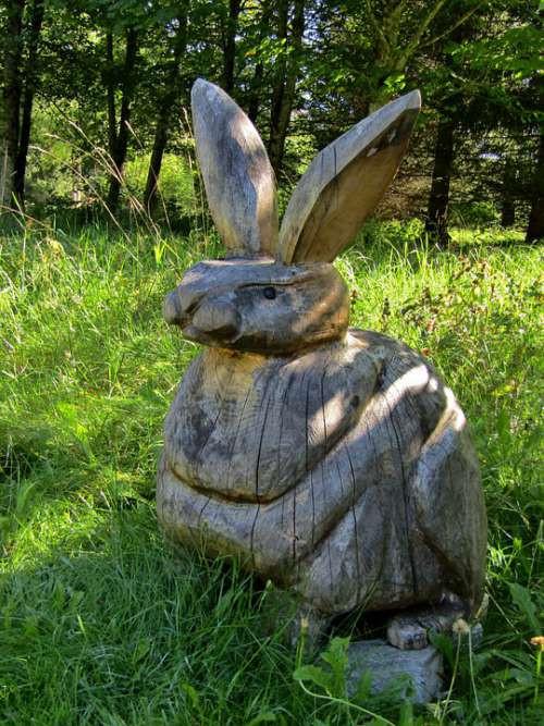 Hare Ears Wood Figure Statue Meadow Green