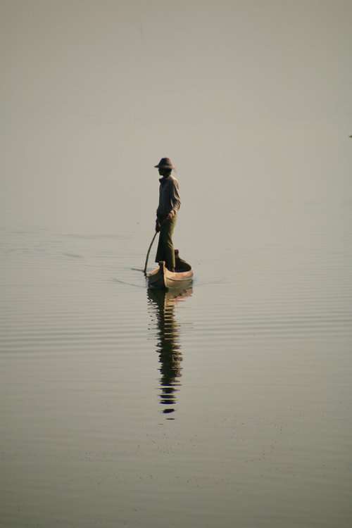 Asia Myanmar Burma Man Fisher Fishing Mandalay