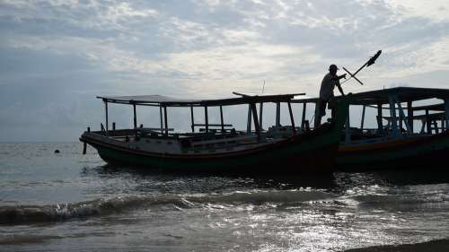 Beach Fisherman Ship Fishing People Landscape