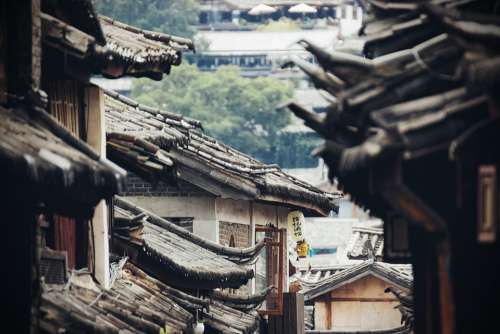 China Roof Street Asia City Houses Old Town