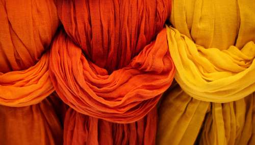 Cloth Fabric Red Orange Yellow Vibrant Weave Dye